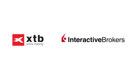 Loghi di XTB e Interactive Brokers per trading online.
