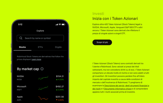 robinhood token azionari
