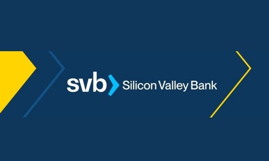 Logo della Silicon Valley Bank su sfondo blu.