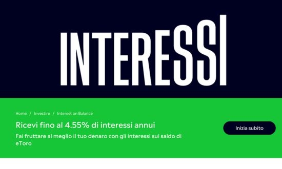 Guadagna interessi annui fino al 4,55% con eToro