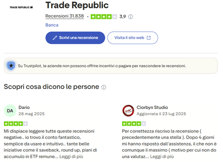 trade republic recensioni su trustpilot