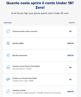 conto fineco under-18