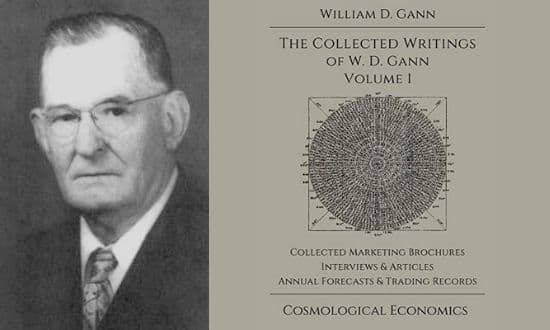 Ritratto di William D. Gann e libro di scritti raccolti.