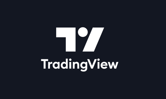 Logo di TradingView su sfondo nero.