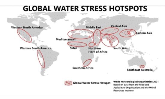 Mappa globale delle aree di stress idrico.