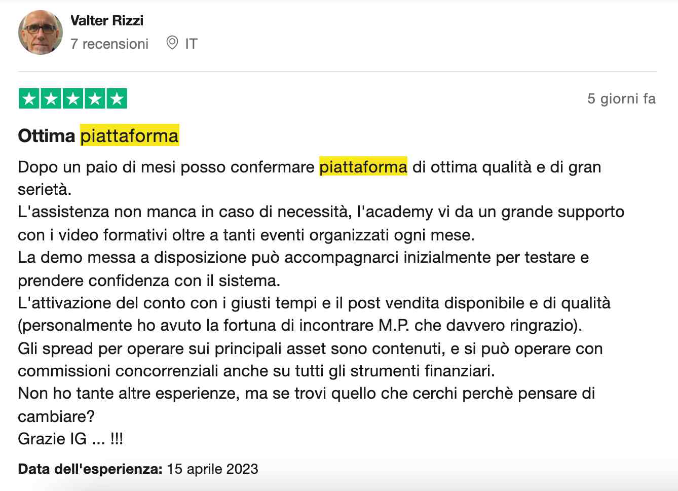 piattaforma ig opinioni