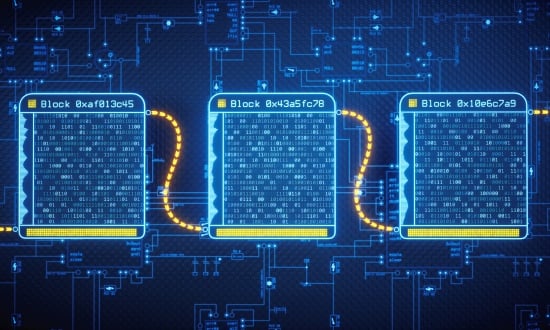 Rappresentazione grafica della tecnologia blockchain e dei blocchi dati.