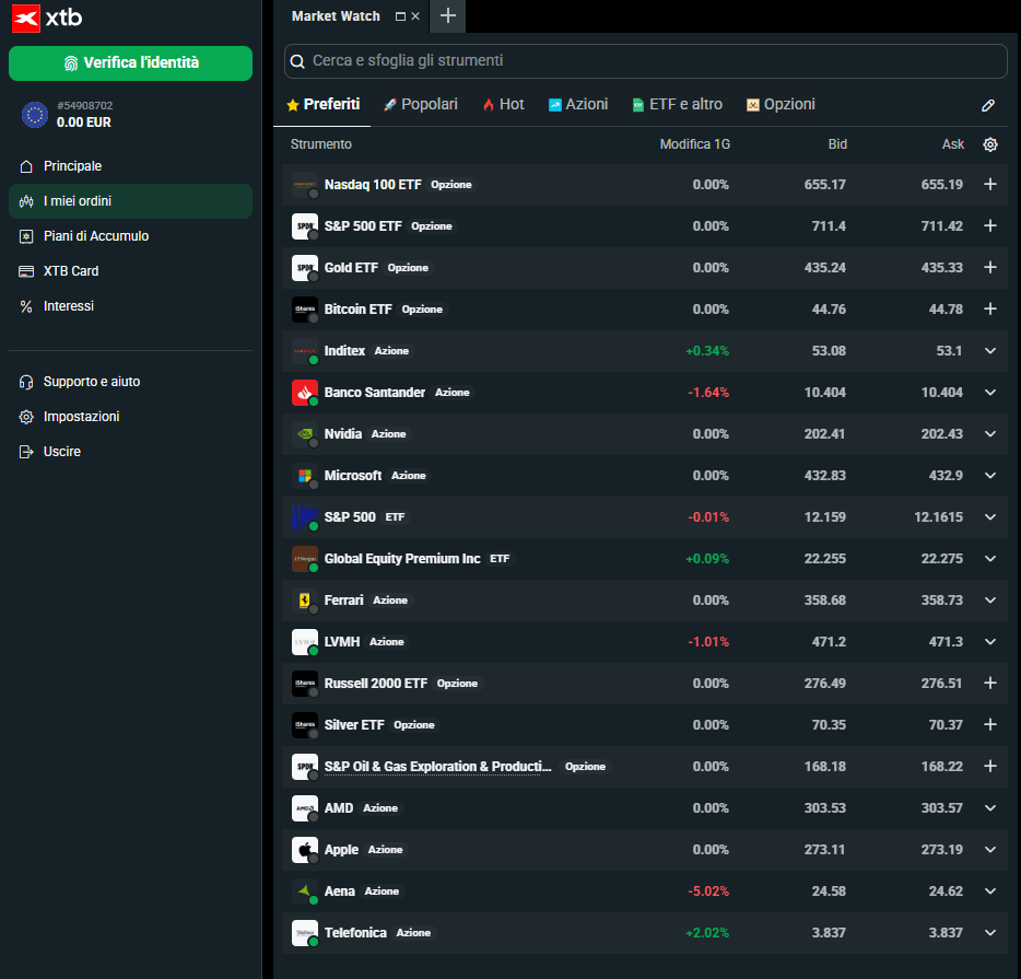 piattaforma xstation trading - market watch