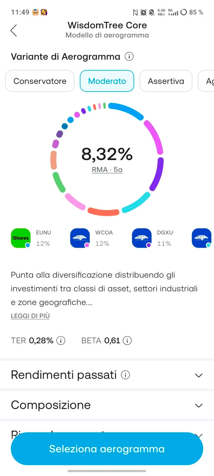 Schermata di Trading 212 per creare aerogramma personalizato scegliendo il rischio
