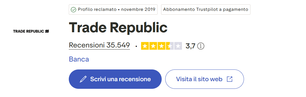 Opinioni su Trade Republic con i punteggi Trustpilot.