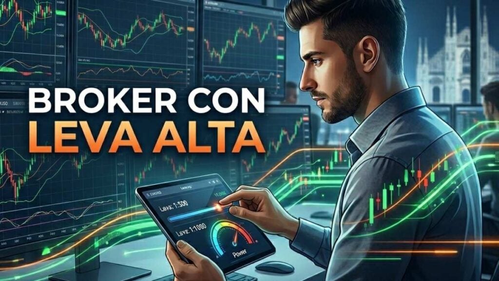 Schermi di trading finanziario e grafici per la selezione di broker con leva alta