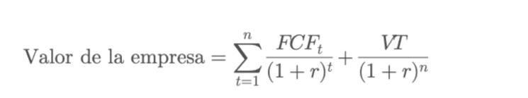 Formula del modello di valutazione per lo sconto del flusso monetario