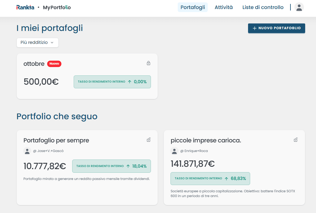 Lista dei portafogli seguiti