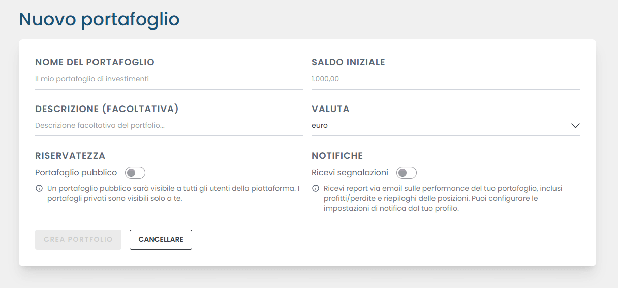 Configurazione iniziale MyPortfolio Rankia