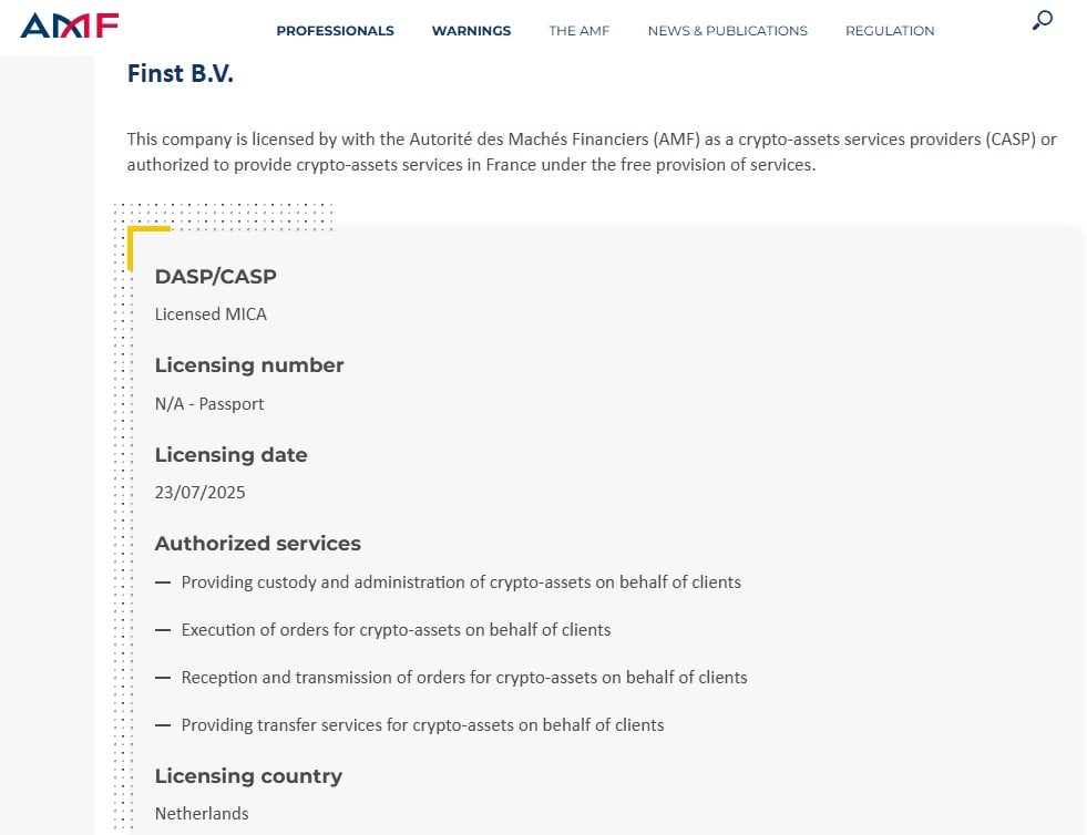 certificato licenza mica per finst