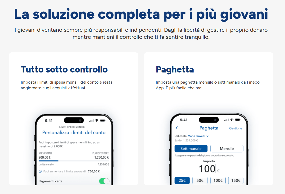 soluzione per giovani fineco under 18 - limiti conto e paghetta