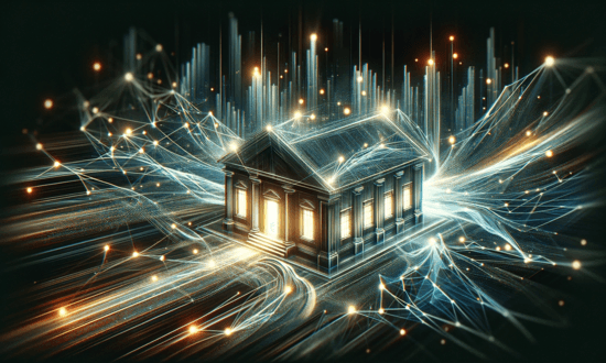 Banca digitale con connessioni di rete futuristiche.