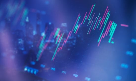 Grafico finanziario su schermo digitale con dati di mercato.