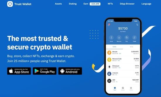 Portafoglio crypto sicuro e affidabile Trust Wallet.