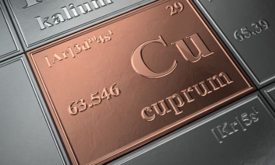 Elemento rame nella tavola periodica degli elementi.