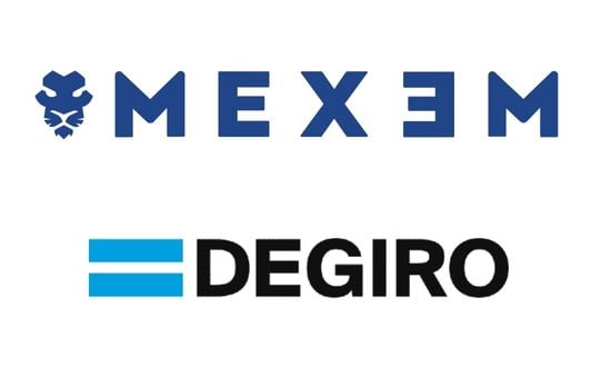 Loghi di Mexem e Degiro, piattaforme di trading online.