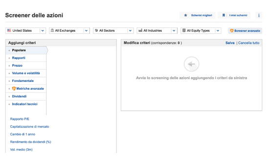 screener azioni europa