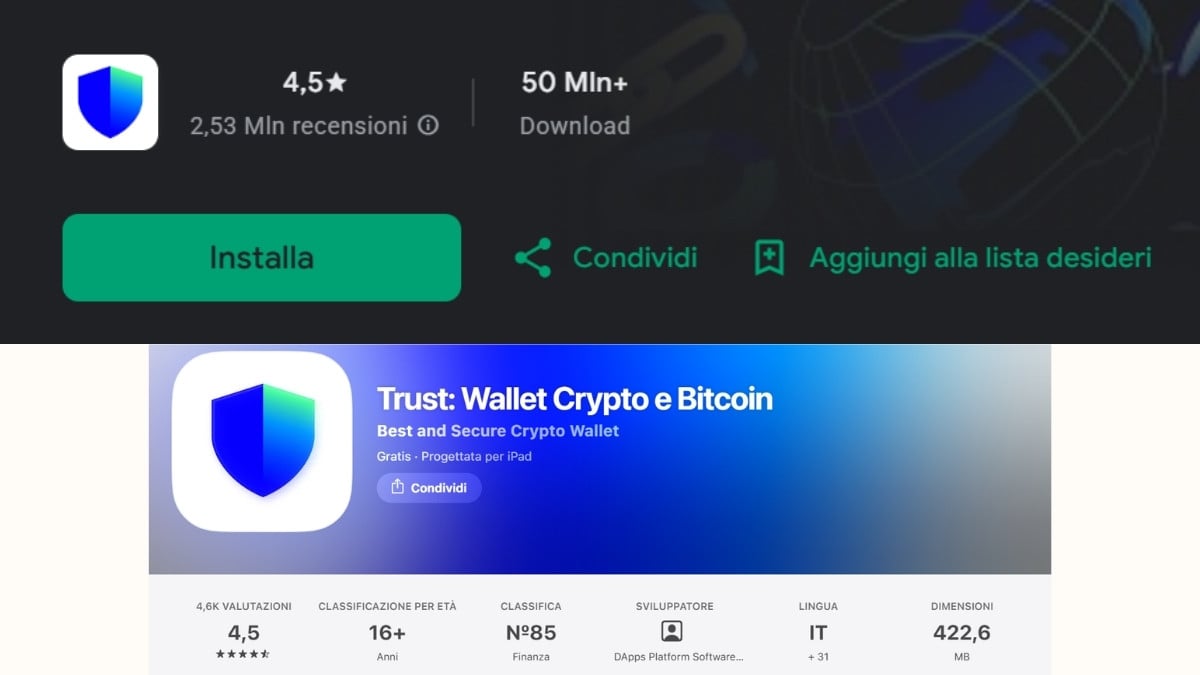 Valutazioni di Trust Wallet su Google Play e App Store