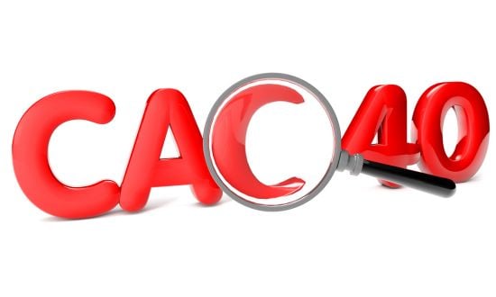 Indice borsa francese CAC 40 con lente d'ingrandimento