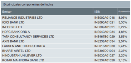 Principali posizioni dell'ETF Xtrackers Nifty 50 Swap UCITS ETF