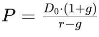 Formula del modello di crescita di Gordon: P = D / (r - g)