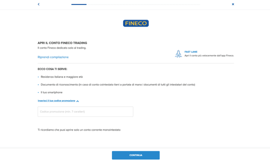 apri conto codice fineco promozione