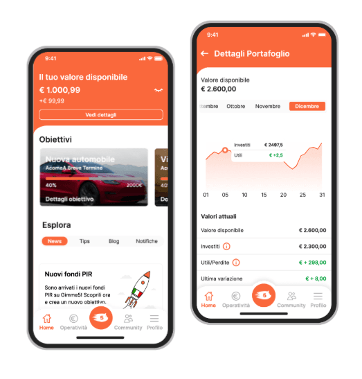 Interfaccia iniziale app gimme5