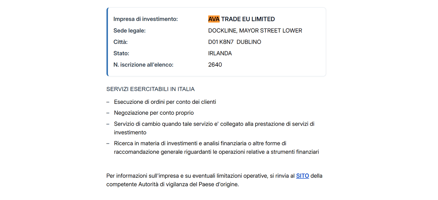 Registrazione Consob di AvaTrade EU Limited in Italia