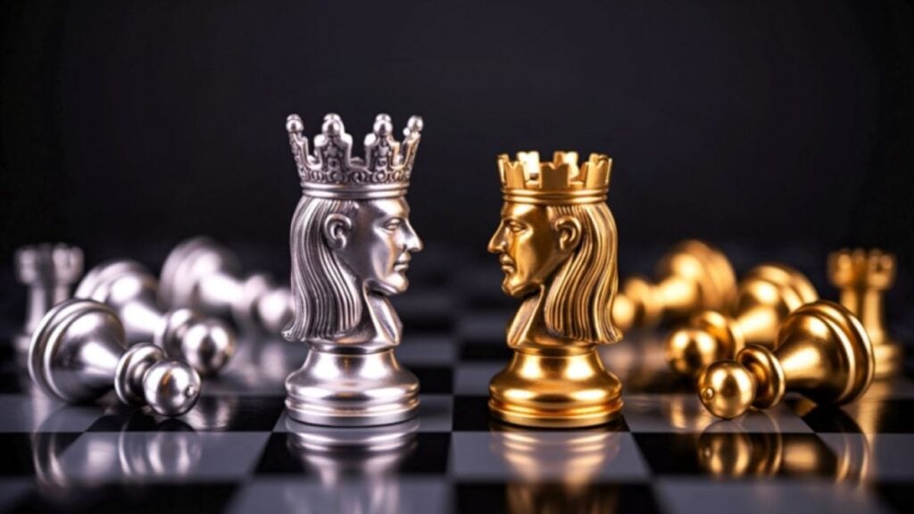 re e regina di scacchi oro e argento
