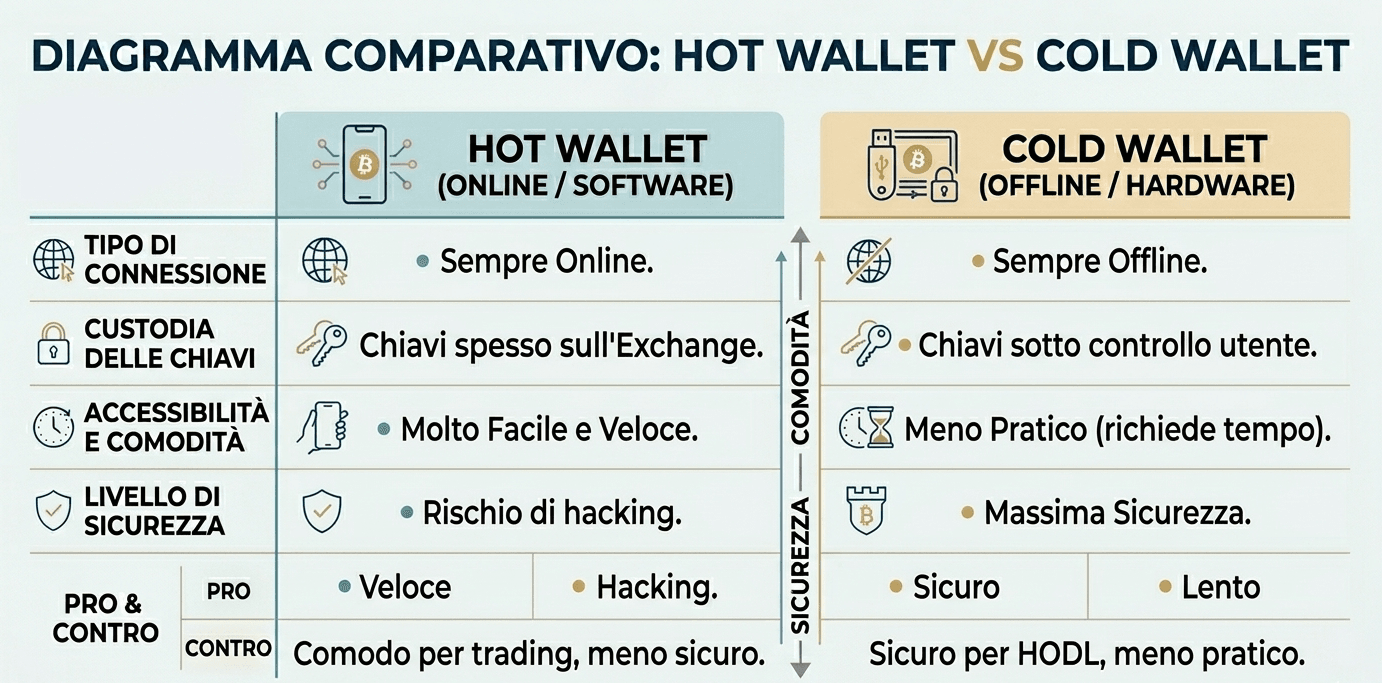 Differenza fra hot wallet e cold wallet per custodire Bitcoin