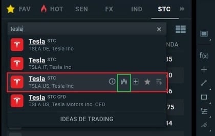 ricerca azione TSLA su xStation XTB