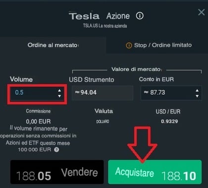 ordine acquisto azioni Tesla XTB