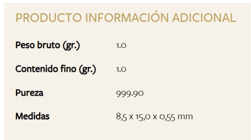 Esempio delle informazioni sulla purezza dei lingotti d’oro di Degussa