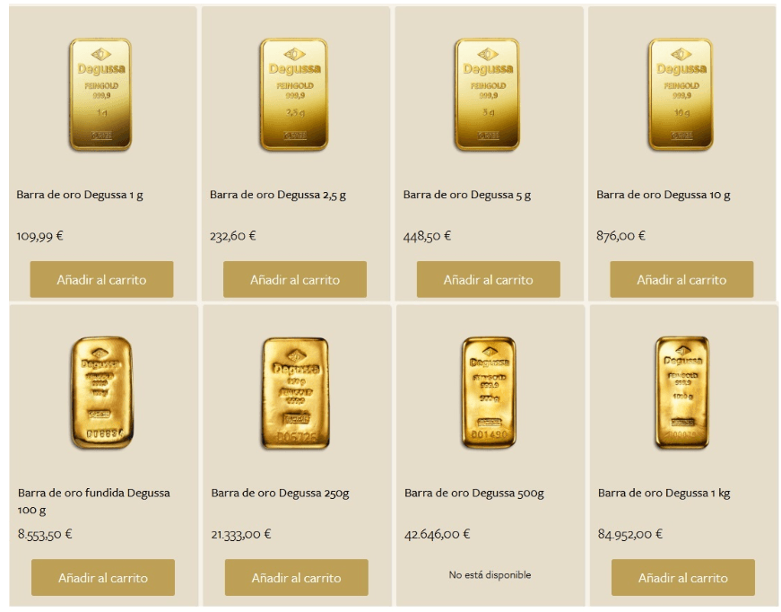 Shop online di lingotti d'oro