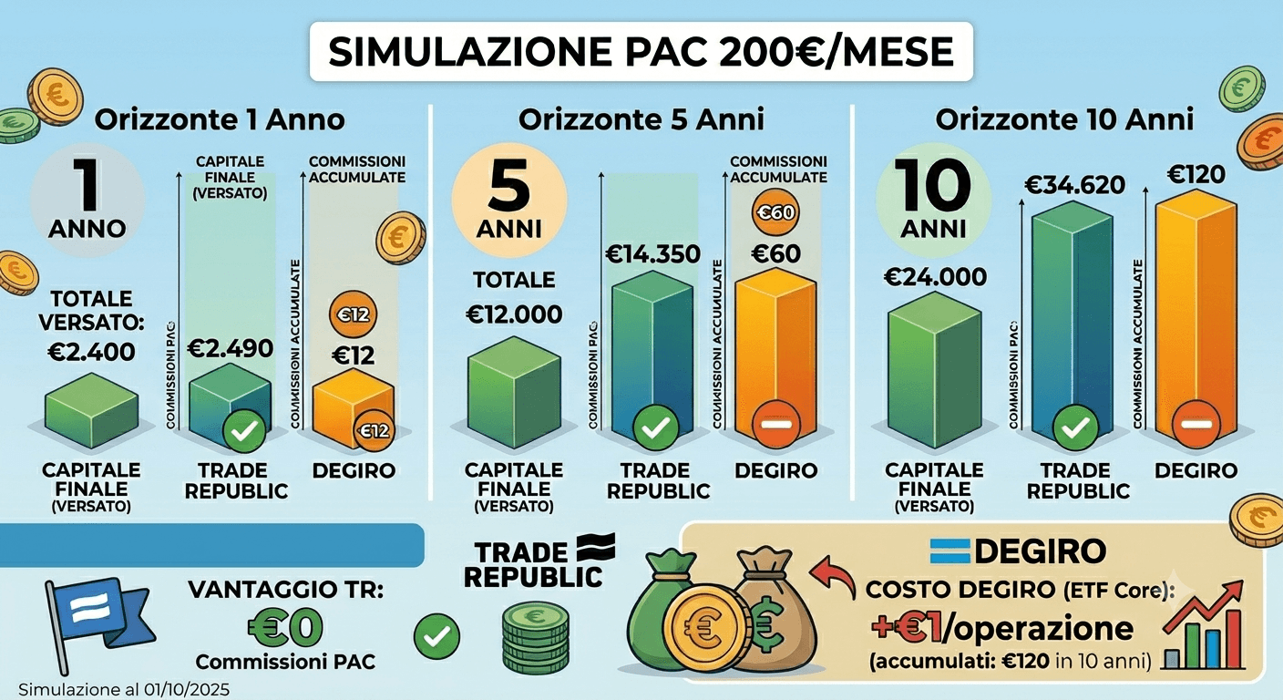 imulazione PAC 200 euro mensili: Trade Republic vs DEGIRO