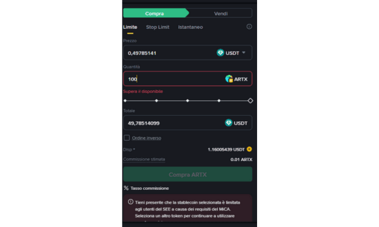 diponibilita token per alpha