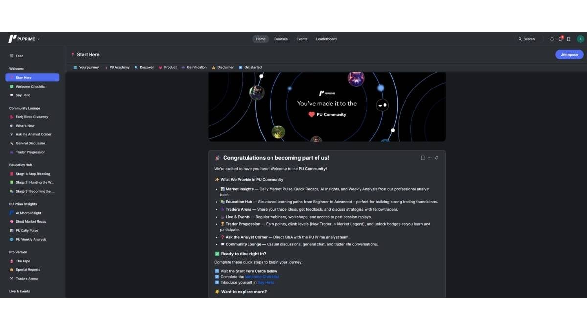 schermata welcome su pu prime community